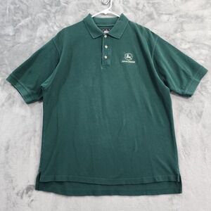 Vintage CYRK John Deere Polo Shirt Mens XL Green Pique Cotton Embroidered Logo
